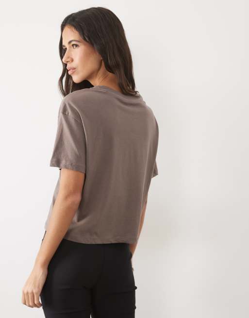 New Look t-shirt coupe carrée marron clair mocha, 4 de 4