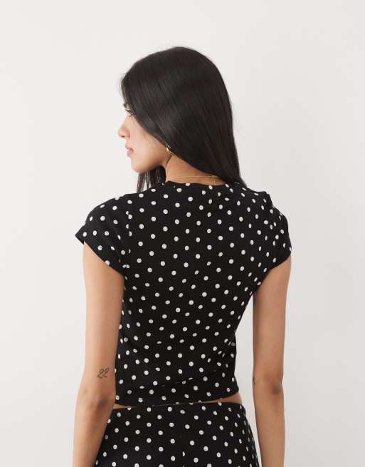 New Look - T-shirt d'ensemble effet rétréci à pois - Noir, 4 de 4