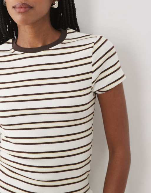 New Look - T-shirt effet rétréci à rayures - Marron et jaune, 3 de 4