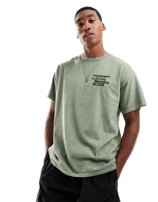 New Look – T-Shirt in dunklem Khaki mit „Copenhagen“-Print