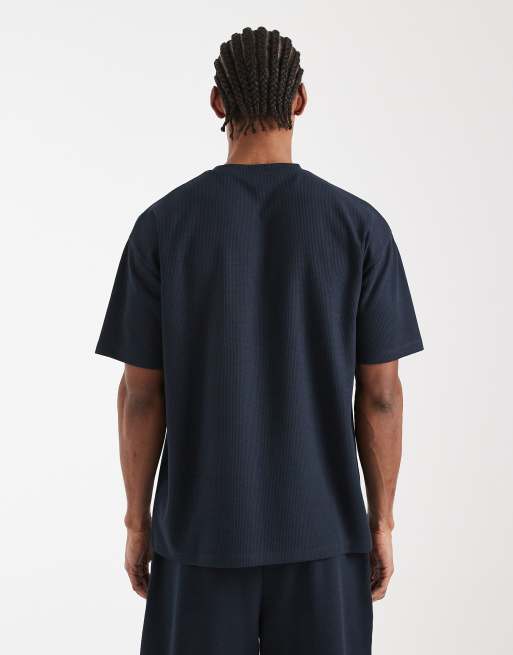 New Look – T-Shirt in Marineblau mit Waffelstruktur, Kombiteil, 3 von 5