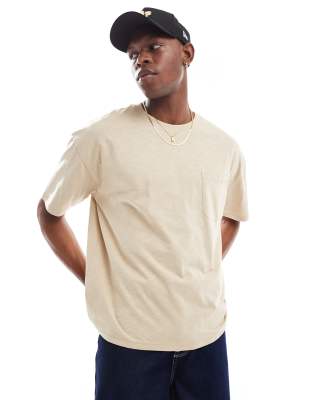 T-Shirt in meliertem Steinbeige mit Brusttasche-Neutral Neutral S