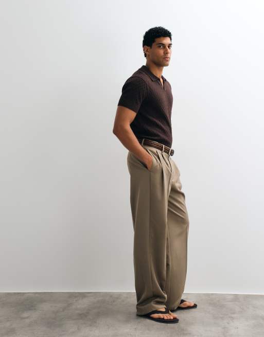 New Look - T-shirt marrone in maglia a trecce con colletto, 4 di 5