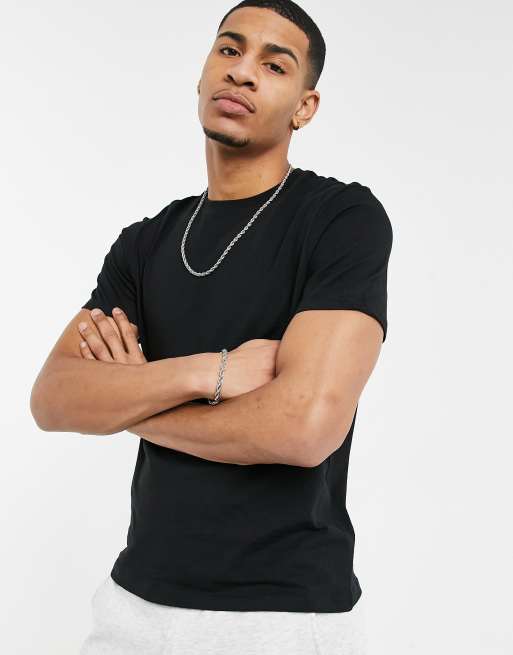 New Look - T-shirt med rund hals i sort bomuld - BLACK