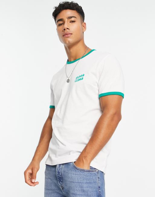 New Look - T-shirt met een gekleurd randje in groen en wit