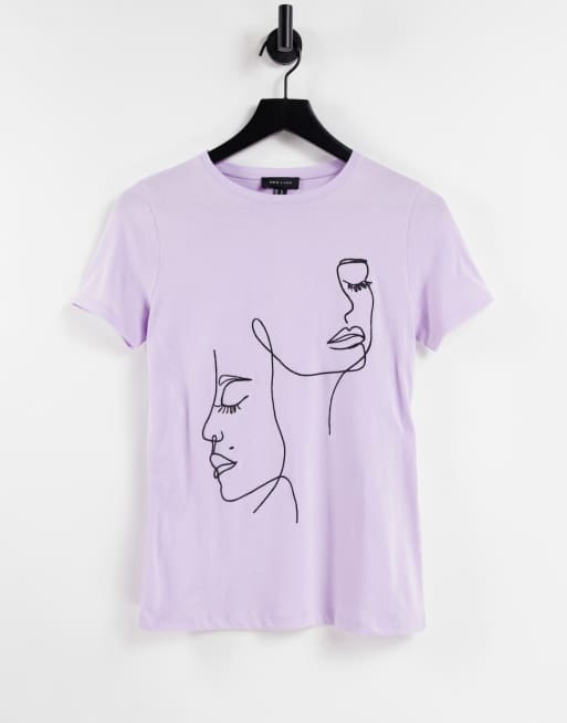 New Look - T-shirt met geborduurd abstract gezicht in lila