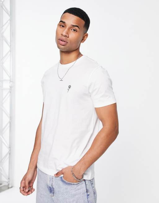 New Look - T-shirt met geborduurde roos in wit
