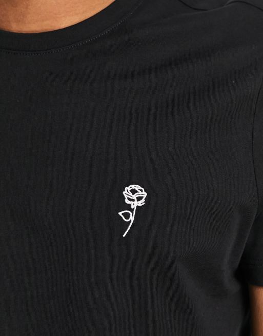 New Look - T-shirt met geborduurde roos in zwart, 3 van 4
