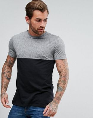 New Look - T-shirt met kleurvlakken in zwart en grijs