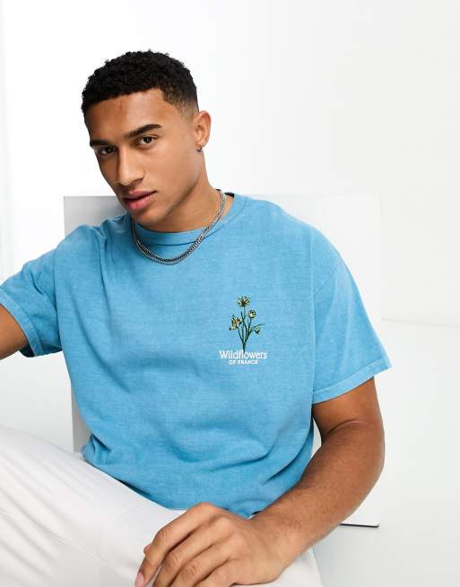 New Look - T-shirt met print van wilde bloem in blauwgroen
