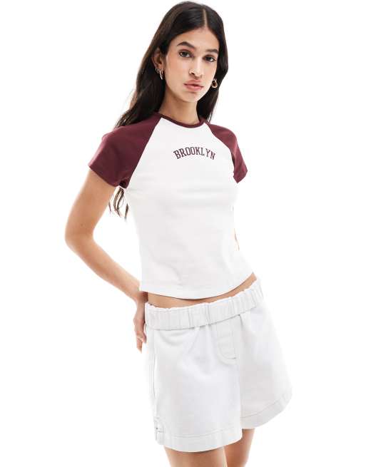 New Look - T-shirt met raglanmouwen en Brooklyn-print in wit