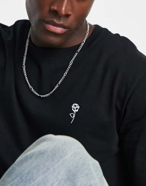 New Look - T-shirt met roosprint in zwart, 4 van 4
