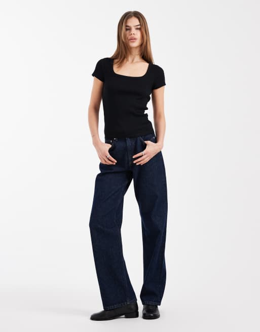 New Look - T-shirt met vierkante hals in zwart, 2 van 4