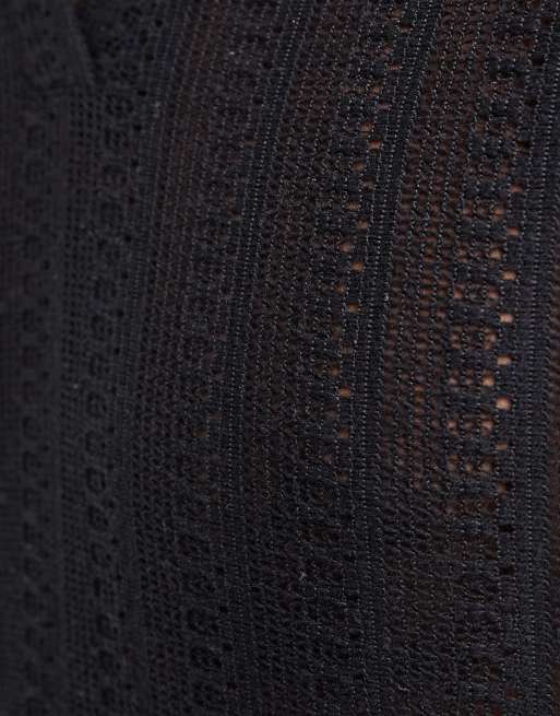 New Look - T-shirt nera con colletto all'uncinetto in coordinato, 3 di 5