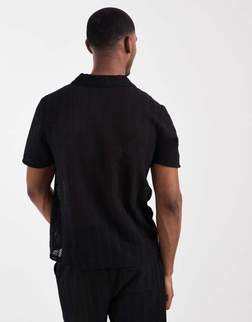 New Look - T-shirt nera con colletto all'uncinetto in coordinato, 4 di 5