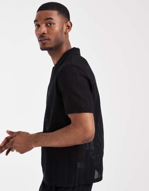 New Look - T-shirt nera con colletto all'uncinetto in coordinato, 5 di 5