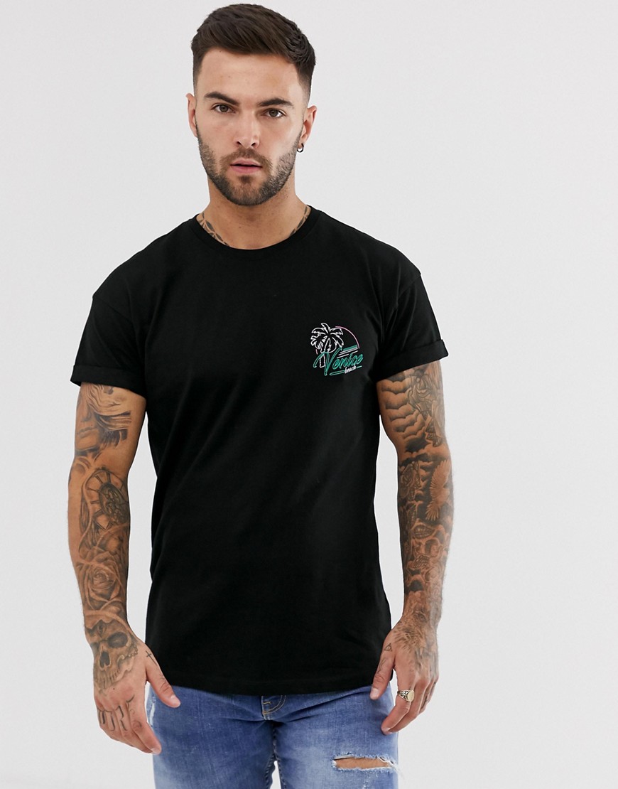 New Look - T-shirt nera con stampa Venice beach-Nero