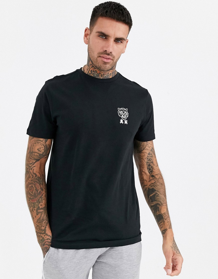 New Look - T-shirt nera con tigre sul petto-Nero