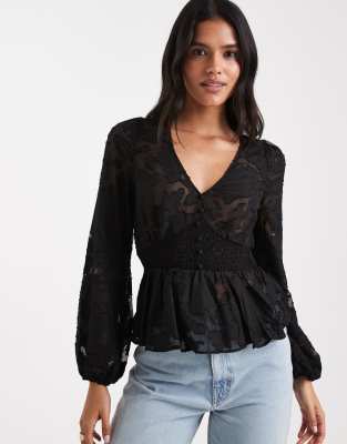 New Look - T-Shirt-Oberteil aus Jacquard in Schwarz