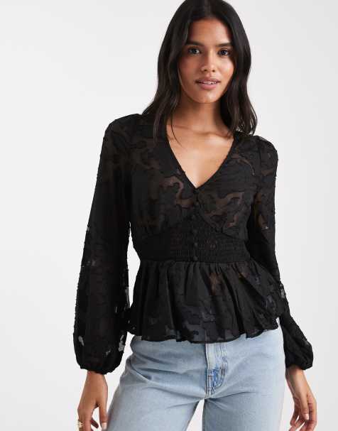New Look – T-Shirt-Oberteil aus Jacquard in Schwarz - view 1