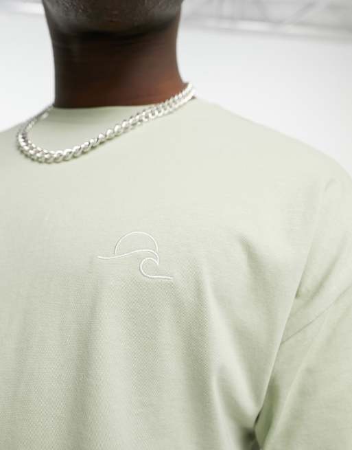 New Look - T-shirt oversize à broderies ondoyantes - Vert clair, 3 de 4