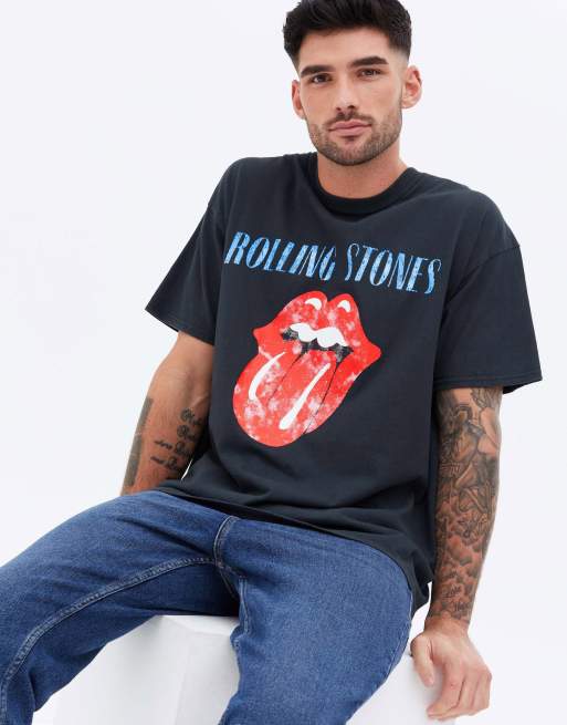 New Look - T-shirt oversize à imprimé Rolling Stones - Gris