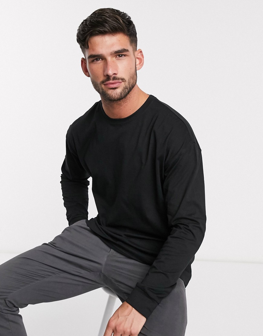 New Look - T-shirt oversize a maniche lunghe con polsini nera-Nero