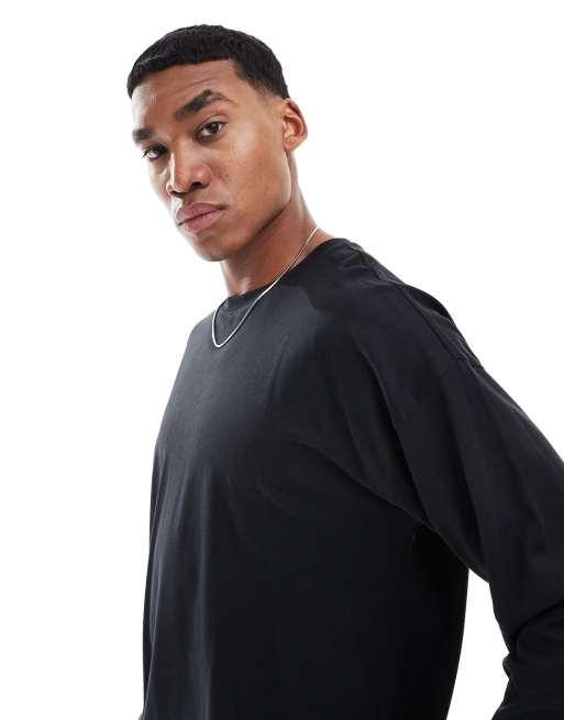 New Look - T-shirt oversize a maniche lunghe nera, 3 di 4
