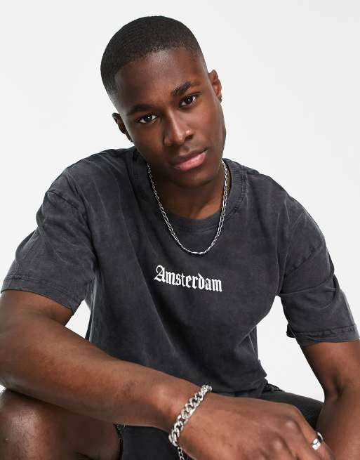 New Look - T-shirt oversize avec imprimé Amsterdam - Noir délavé