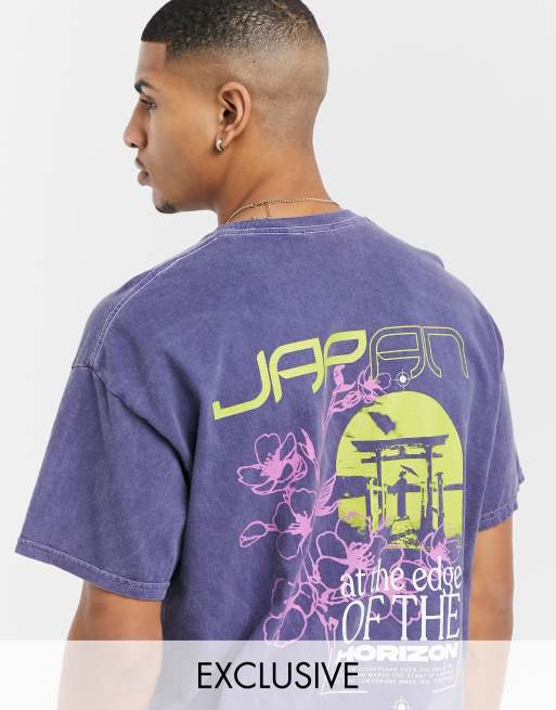 New Look - T-shirt oversize avec imprimé Japan dans le dos - Bleu surteint