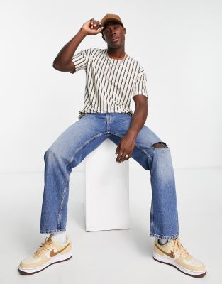 T-shirt Uomo A Righe Blu Navy E Bianche: Cotone, Maniche Corte, Scollo A O