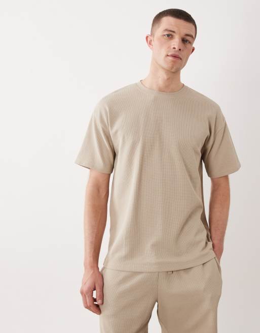 New Look - T-shirt oversize color sabbia a nido d'ape in coordinato