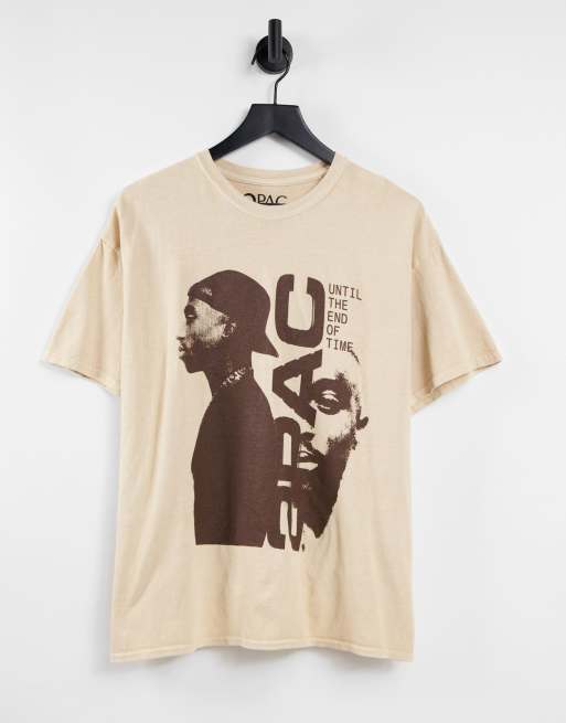 New Look - T-shirt oversize con stampa di Tupac color crema