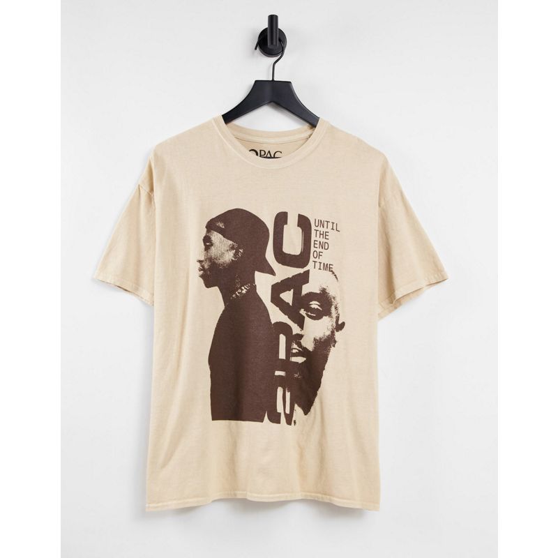 New Look - T-shirt oversize con stampa di Tupac color crema