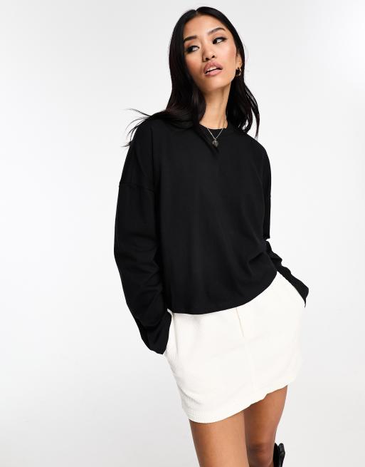 New Look T Shirt Oversize Coupe Carrée à Manches Longues Noir Asos 