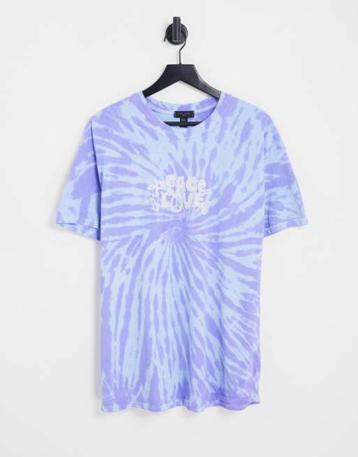 New Look - T-shirt oversize effet tie-dye à motif peace & love - Bleu