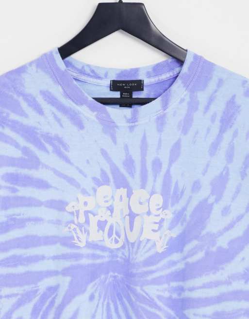 New Look - T-shirt oversize effet tie-dye à motif peace & love - Bleu, 4 de 4