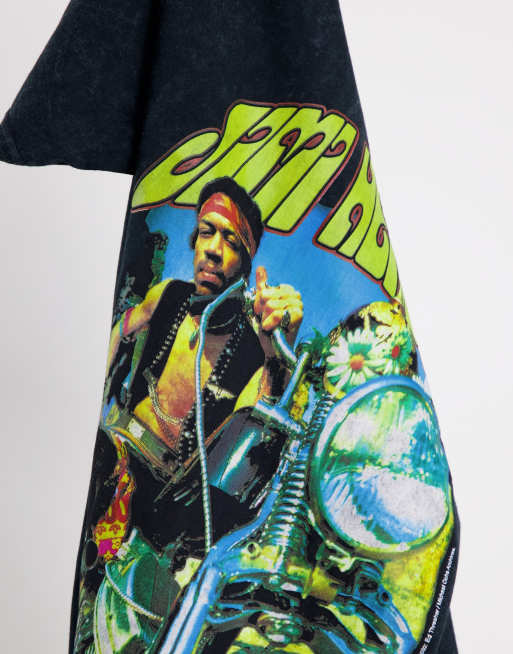 New Look - T-shirt oversize nero slavato con stampa di Jimi Hendrix, 3 di 4