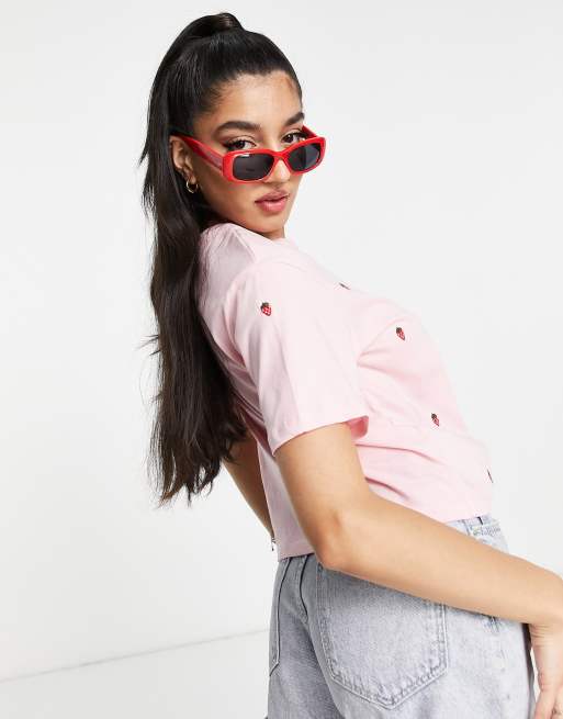 New Look - T-shirt rosa con stampa di fragole, 2 di 4