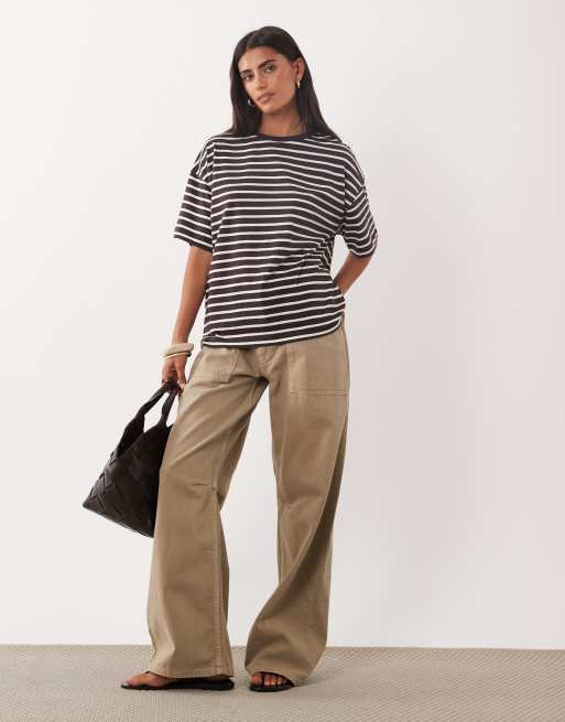 New Look t-shirt squadrata a righe marroni, 2 di 4