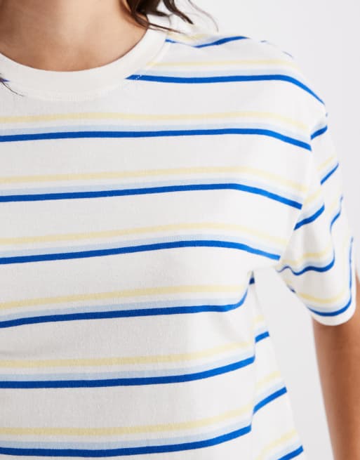 New Look - T-shirt squadrata color crema a righe, 3 di 4