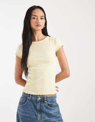 T-shirt surfilé à bords ondulés - Jaune 36
