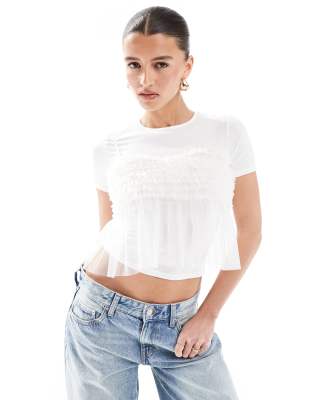 New Look – T-shirt tiulowy w kolorze złamanej bieli - view 1