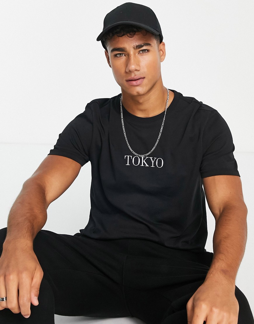 New Look t-shirt with city embroidery in black