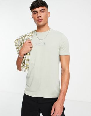 New Look t-shirt with city embroidery in light khaki