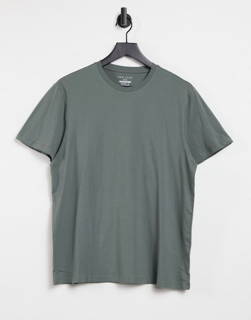 New Look t-shirt with crew neck in khaki-Green