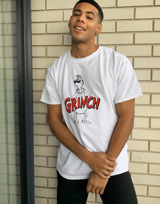 New Look oversized t-shirt with grinch print in white