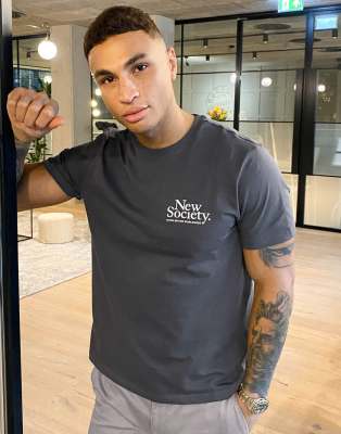 New Look New Look t-shirt with new society print in dark grey