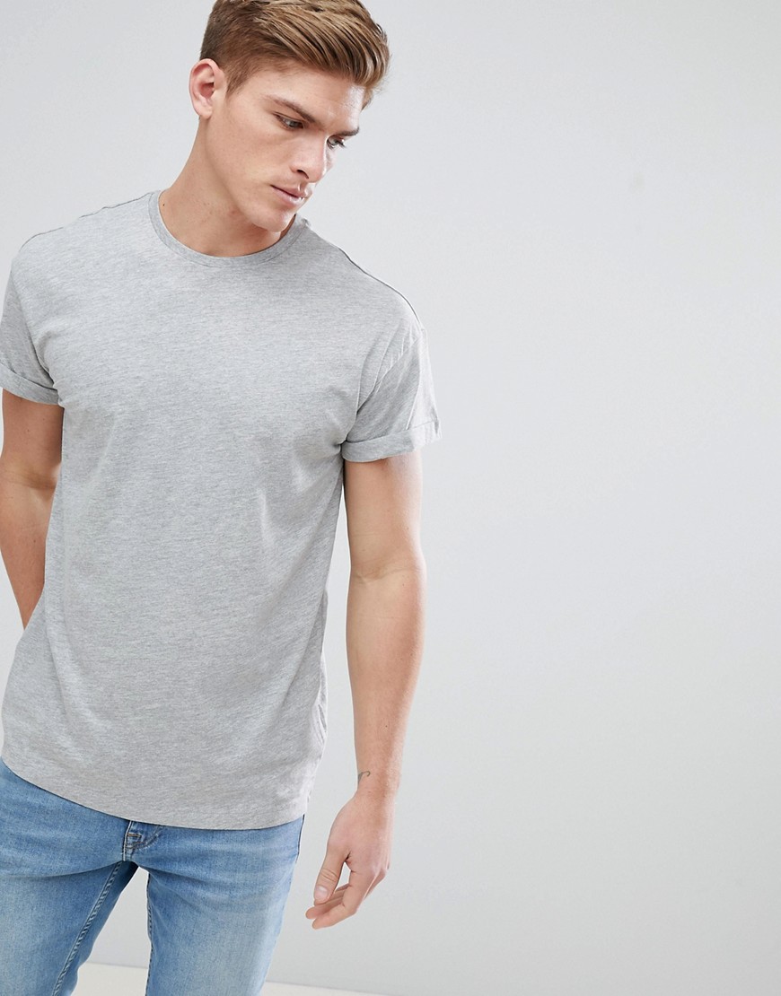 New Look t-shirt with roll sleeve in grey marl