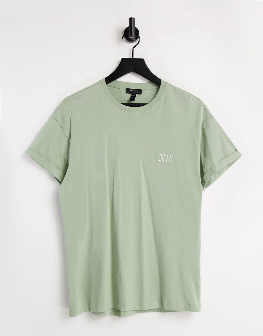 New Look t-shirt with XII embroidery in green